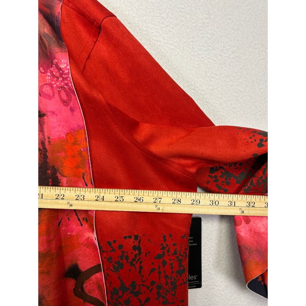 Artistic Lagenlook Ali Miles Womens 3X Red Mixed Print Open Front Jacket Travel - Picture 7 of 11
